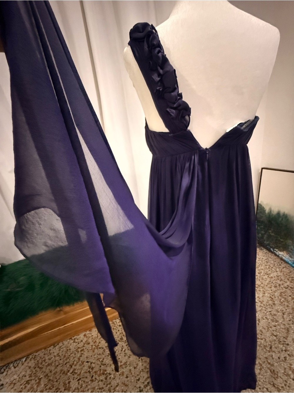 Kay Unger Deep Purple One-Shoulder Maxi Gown - Picture 7 of 10